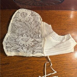 Vintage Amish Handmade Crochet or Filet Lace Baby Bonnet